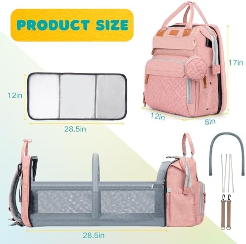 Diaper Bag Backpack with Changing Station, Pink - Image 4