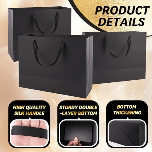 Addblu 24 Pack Extra Large Black Gift Bags with Handles & 48 Tissue Papers - Image 3