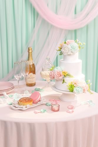 TINGE TIME 3Pcs Pre-made Cake Toppers，Silk Artificial Flowers Decor，Cake Decorations for Weddings, Birthdays, Party,Baby Shower,Celebration (Mint Green and Pink) - Image 3
