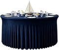 GALLETY Navy Blue Table Cloth for 5FT Round Table, Fitted Spandex 120 inch Round Tablecloth, Wrinkle Free Tables Skirt for Receptions Birthday Photography Social Events Engagement Party Decorations by Creativepartyuniquedecorat