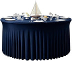 GALLETY Navy Blue Table Cloth for 5FT Round Table, Fitted Spandex 120 inch Round Tablecloth, Wrinkle Free Tables Skirt for Receptions Birthday Photography Social Events Engagement Party Decorations by Creativepartyuniquedecorat