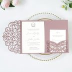 PONATIA 5.12 x 7.2 Dusty Rose Laser Cut Wedding Invitations, 5x7 Trifold Laser Cut Invitation Pockets with Envelopes for Wedding Bridal Shower Engagement Quinceanera Invitations (20PCS No Inner Sheet) - Image 2