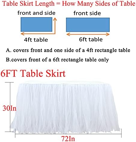 Tulle Table Skirt White Desk Skirt for Teacher Classroom Birthday Party Wedding Rectangle Tables 6ft - Image 4