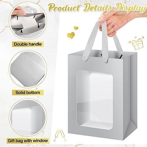 Zhanmai 36 Pcs Kraft Paper Gift Bags with Clear Window Handles, Silver - Image 3