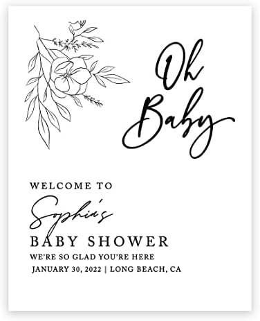 Andaz Press Custom Large Baby Shower Welcome Sign, 16" x 20", Minimal Floral Oh Baby Personalized Canvas Welcome Sign, Gender-Neutral Canvas Sign for Baby Sprinkle, Fall Baby Shower Decorations by AndazPress