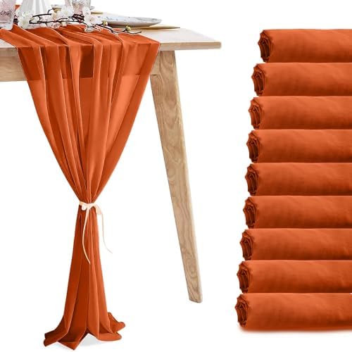 10 Pack 10ft Terracotta Chiffon Table Runners Wedding Table Runner Sheer Romantic Tulle Table Runner for Christmas Wedding Bridal Tea Party Baby Shower Birthday Party Table Decorations(120 x 12 in) by VZZNN