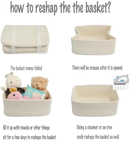 XUANGUO Small Woven Storage Baskets for Shelves, 13" x 9" x 5", White - Image 7