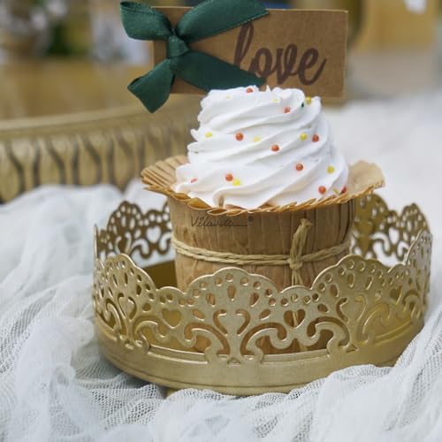 8Pcs Metal Cake Stand Set with 14 inch Round Cake Stand for Large Cakes, 2-Tier & 3-Tier Dessert Stands, Lace Edge Serving Trays – Display for Wedding, Birthday, Party(Champagne Gold) - Image 7