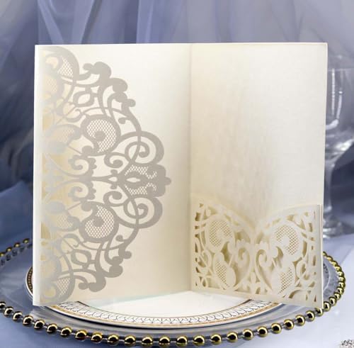 50PCS 3D Lace Flower Laser Cut Wedding Invitation Cards with Envelope Blank Inner Sheet Hollow Out Flower Shape Invitations for Wedding Quinceanera Birthday Shower Engagement Party 04 - Image 3