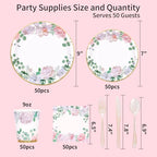 350 PCS Floral Plates and Napkins Party Supplies Serve 50 Flower Disposable Paper Dinnerware Sets for Adults Bridal Shower Decorations Baby Shower Birthday Wedding Engagement Tea - Image 2