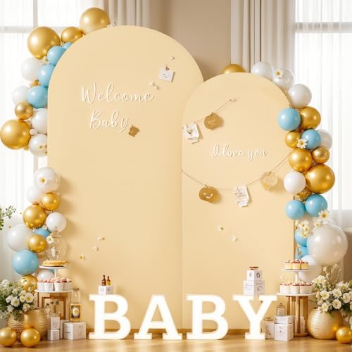 Ivory and Champagne Arch Backdrop Cover Set of 2 Birthday Party Arch Covers 7.2 and 6ft Wedding Arch Cover Stretchy Backdrop Bridal Baby Shower Ivory Arch Covers Spandex - Image 6
