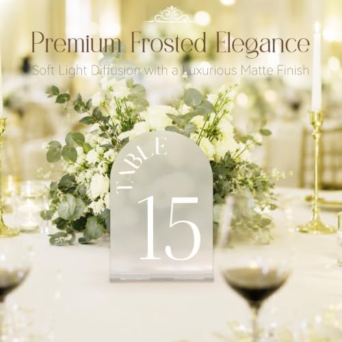 5"x7" Frosted Arched Wedding Table Numbers 1-15 with Stands - Image 3