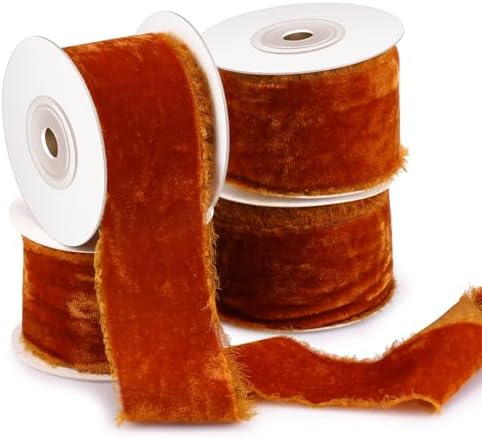 Preboun 4 Rolls Christmas Velvet Ribbon 24 Yards,Burnt Orange,2 Inch by Preboun