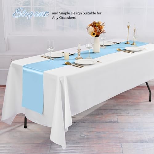 24 Pack Light Blue Satin Table Runners 12 x 108 Inch Long Sky Blue Table Runners for Rectangle Round Tables, Smooth Satin Table Runner for Wedding,Birthday Party Banquets Engagements Decoration - Image 5