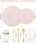 YOUBET 175PCS Pink Scalloped Plastic Plates for Party Wedding Baby Shower - Image 2