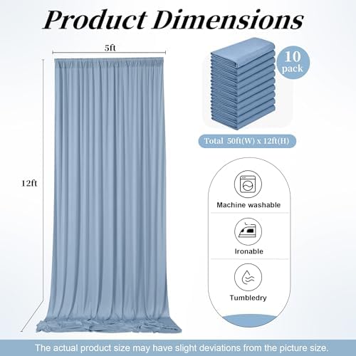 50ft x 12ft Dusty Blue Backdrop Curtains for Parties, Wrinkle Free 10 Panels Photo Backdrop Drapes Back Drop Cloth for Wedding Birthday Photography Background Decor - Image 6