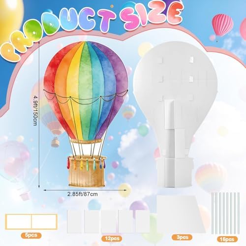 2.9 ft x 4.9 ft Rainbow Hot Air Balloon Baby Shower Decorations, Large Colorful Hot Air Shaped Cardboard Cutout, Life-Size Standup Photo Booth Props for Birthday Party Backdrops Decor - Image 2