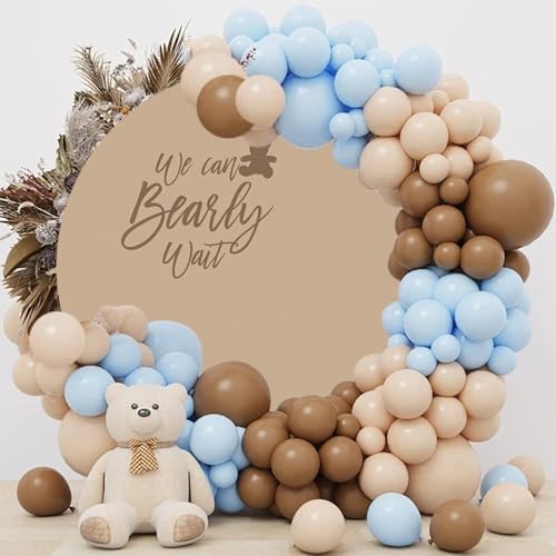 6x6ft We Can Bearly Wait Round Backdrop Cover Brown Cute Bear Circle Background Arch Stand Cover for Newborn Baby Shower Gender Reveal Pregnancy Party Banner Cake Table Decorations - Image 4