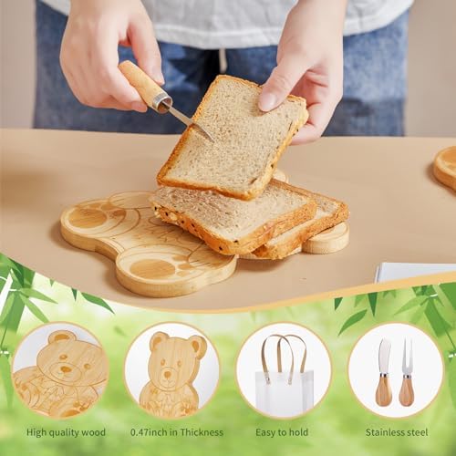 Baby Shower Prizes for Game Winners Bear Shaped Cheese Board Gift with Spoons Butter Spreaders Gift Bags Kitchen Towels Bridal Shower Party Favors for Guests (Bear Shaped, 4 Sets) - Image 5