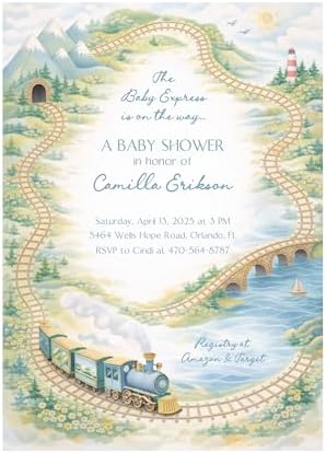 Vintage Train Baby Shower Invitation for Boy, Baby Express Storybook Theme, Choo Choo Train Shower Invite, Custom Printed Invitations by Handmade