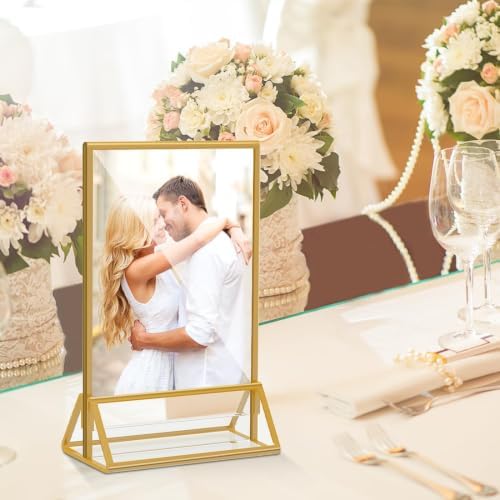 PPH-Sisy 4x6 Acrylic Sign Holders 12 Pack Gold Picture Frames Table Top Sign Holders Flyer Menu Holder, Double-Sided Photo Frames Clear Display Stand for Wedding Party Home Office - Image 5