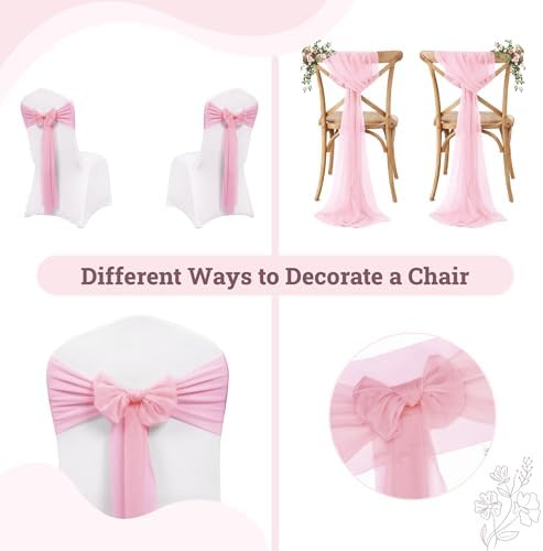MDS Pack of 75 Chiffon Chair Sashes for Wedding & Event Décor - Blush Pink - Image 4