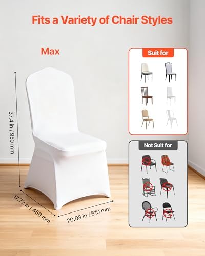 VEVOR Chair Covers, Polyester Spandex Chair Cover, Stretchy Flat-Front Chairs Protective Slipcover, Universal Fitted for Dining Party Wedding Banque (105PCS, White) - Image 3