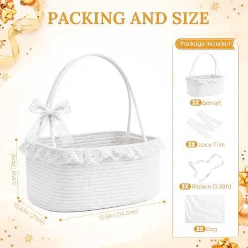 3PACK White Woven Gift Basket Set with Long Handles Gift Basket Empty - Image 2