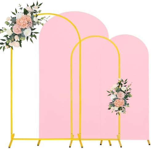 7.2FT, 6FT Wedding Arch Stand and Matching Pink Spandex Fitted Arch Backdrop Cover Set, Round Top Chiara Backdrop Stands and Covers for Birthday Party Baby Shower Banquet Arch Decor (Pink) by JALANCY