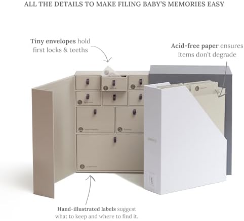 Savor I Baby Deluxe Box | Acid-Free Newborn Keepsake & Memory Organizer with 52 Labels, 9 Drawers, 8 File Folders | Gift for Pregnancy, Gift for Mom & Baby Shower, Slate, No Customization - Image 3