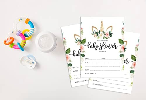 Pack of 30, Girl Baby Shower Party Collection, Baby Shower Invitation Cards, Fill in the Blank Invites WIth Envelopes, Unicorn Theme Party Supplies - Image 4