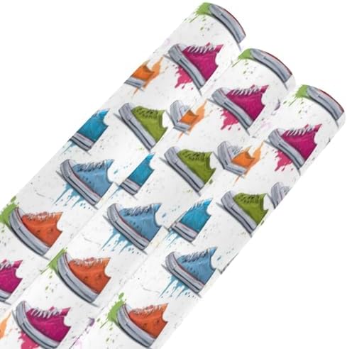 OTVEE 3 Rolls Birthday Wrapping Paper Roll - Colorful Sneakers Design Gift Wrapping Paper for Christmas, Bridal, Holiday, Party, Baby Shower - 58 x 22.8 inch - Image 6