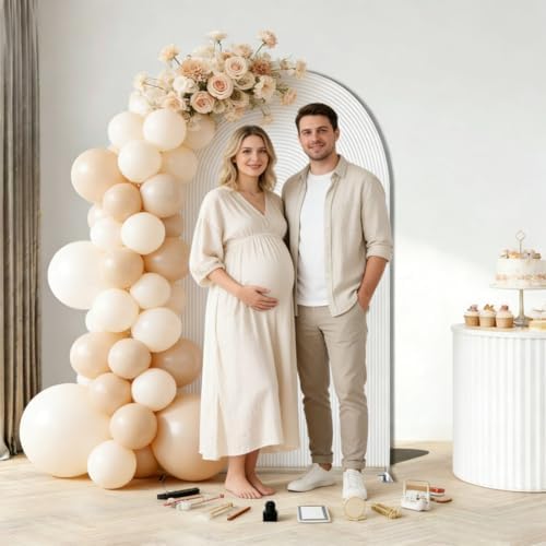 Double-Sided Arch Frame Fabric Cover Beige White Ripples Arched Panel Stand Cover for Wedding Birthday Baby Shower Parties Decoration (White-HP461,3X6.5ft) - Image 2