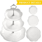 Sawysine 6 Pack 3 Tiered Serving Tray White Plastic Dessert Tower, White - Image 3