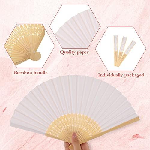 Yinkin 100 Pack Folding Hand Fans Bamboo for Party Favors, White - Image 2