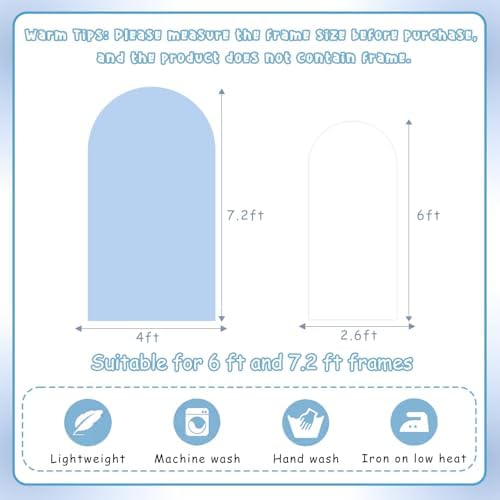 2PCS Arch Backdrop Covers Light Blue White (7.2ft+6ft) , 2 Sided Spandex Fitted Arch Stand Covers Background for Wedding Baby Shower Birthday Bridal Shower Party Decorations(Only Covers) - Image 5