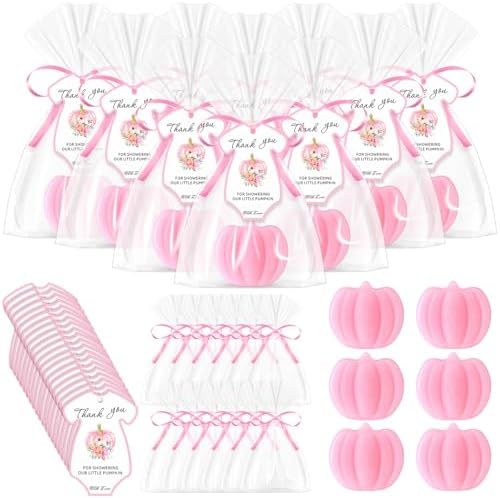 48 Sets Fall Pumpkin Baby Shower Soap Favors Bulk, Pink by Leelosp