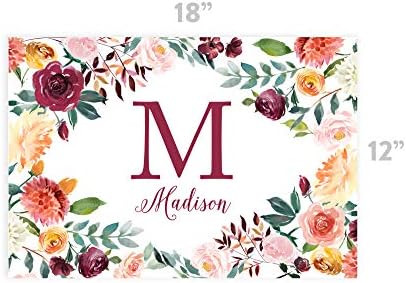 Andaz Press Custom Personalized Disposable Paper Placemats, 12 x 18 Inch, Set of 25, Custom Monogram Fall Burgundy Floral, Tableware, Dining, Table Setting for Wedding, Bridal Shower, Baby Shower - Image 3