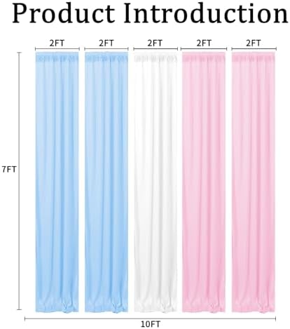 Backdrop Curtain 10x7ft, Gender Reveal Backdrop for Baby Shower, Wrinkle-Free Polyester Fabric Photo Backdrop Curtain, Blue, Pink, and White for Wedding and Party Decorations,5 Panels - Image 2