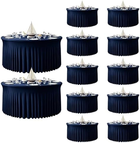 12 Pack 132inch Navy Blue Round Tablecloth, Circle Stretch Table Cloths for 6 FT Tables, Wrinkle Free Round Table Skirt for Wedding Birthday Photography Social Events Engagement Party Decorations by Creativepartyuniquedecorat