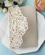 50sets Green Laser Cut Wedding Invitations Card Rose Greeting Cards Envelopes Invitation for Wedding Birthday Baby Graduation Party Supplies (Only invitation cards, Light Gold) - Image 2