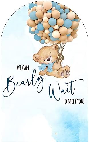 Teddy Bear Arch Backdrop 3x6.5ft We Can Bearly Wait to Meet You Arched Wall Covers Stretchy Background for Party Decorations Blue Baby Shower Decor Props NO-77 - Image 2