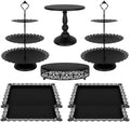 Fivenl 8 Pcs Cake Stand Black Metal Dessert Table Display Set, 3-Tier Cupcake Stand, Cake Display Tower and Cookie Tray Rack Serving Tray for Birthday Party, Weddings, Baby Shower (Black) by Fivenl