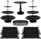 Fivenl 8 Pcs Cake Stand Black Metal Dessert Table Display Set, 3-Tier Cupcake Stand, Cake Display Tower and Cookie Tray Rack Serving Tray for Birthday Party, Weddings, Baby Shower (Black) by Fivenl