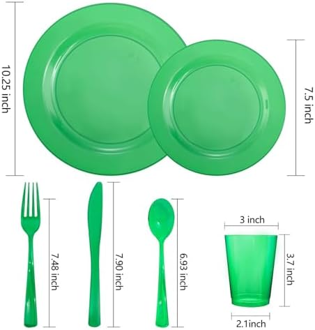 COLOSUS 216PCS Green Plastic Dinnerware Sets for Birthday, Wedding, Party. - Image 5