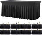 8 Pack Spandex Black Tablecloths for 6 Foot Rectangle Tables, Stretch Table Cloth 6ft Fitted Tablecover Desk Skirt for Parties Weddings Birthday Banquet Baby Shower by Htper