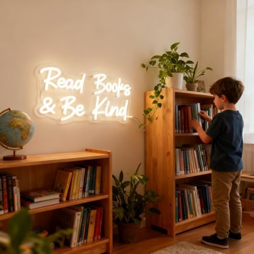 Read Books And Be Kind Neon Sign for Wall Decor, Dimmable Neon Light Signs for Bedroom LED Signs for Classroom Bookstore Library Study Reading Study Room Decoration - Image 3