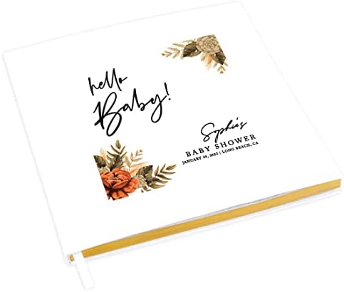 Andaz Press Personalized Baby Shower Guestbook with Gold Accents, Fall Burnt Orange Florals Custom Guestbook, White Guest Sign-in Registry, 120 Pages 8.5" Memories Book for DIY Scrapbook Photo Album by AndazPress