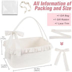 OIAHOMY Gift Basket with Long Handles, Large Woven Baskets for Gifts with Gift Bag, Ribbons and Lace, Cotton Rope Storage Basket for Birthdays, Baby Showers, Picnic, Wedding DIY Presents 19L - White - Image 2