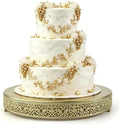 18 Inch Gold Round Floral Scroll Cake Stand, Metal Dessert Pedestal Tray for Wedding & Party Table Decoration by FEICTPOX